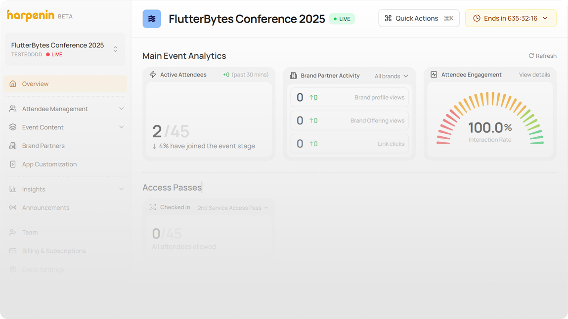 Harpenin Studio Event Management dashboard preview