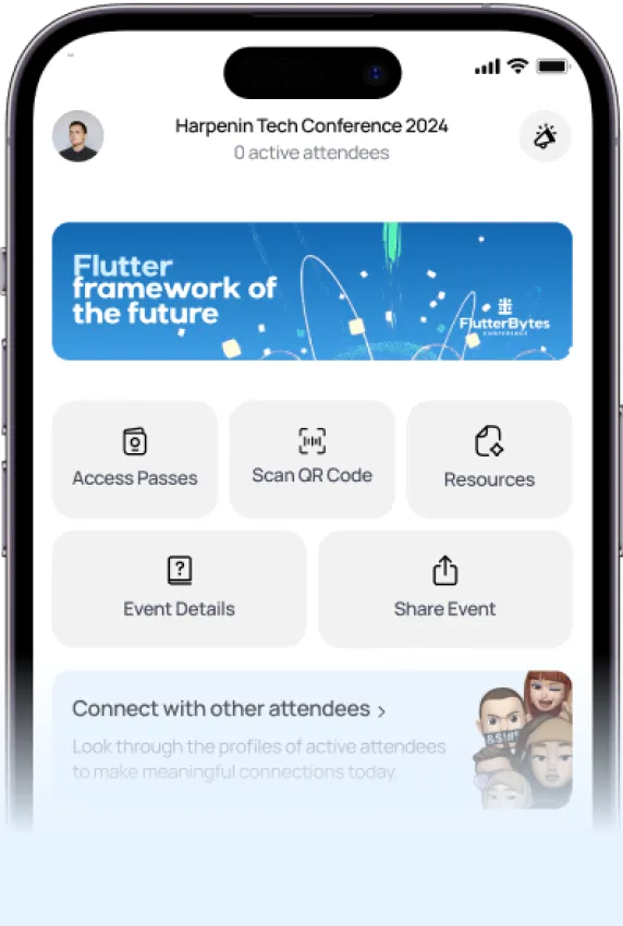 Harpenin Tech Conference event mobile app mockup